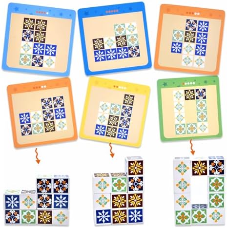 Wooden Matching Game Puzzle Games, Pattern Block Match Puzzles Building Cubes with Bell for Kids and Adults Toys Board Games for Family Night - Image 2