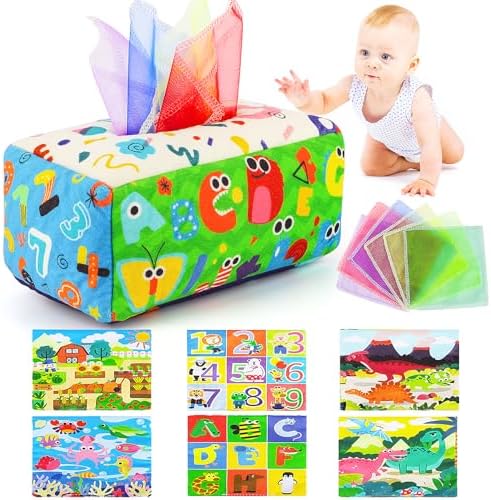 URMYWO Baby Tissue Box Toy - Montessori Baby Toys for 6-12 Months 1 Year Old Boy Girl - Soft Crinkle Sensory Toys for Infant Toddlers - Easter Basket Essentials Stuffers - Baby Boy Girl Gifts by URMYWO