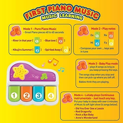 WEofferwhatYOUwant Baby Piano – Interactive Musical Toy for Babies 6+ Months with Lights Lullabies and 4 Play Modes, BPA-Free Portable Keyboard with Auto Shutoff Night Star Projector Gift for Toddlers - Image 4