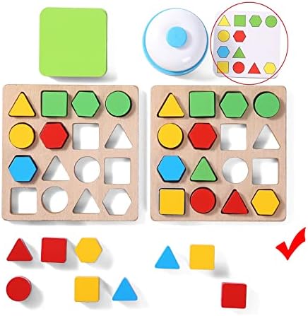 Wooden Puzzles Shape Color Matching Board Games Preschool Educational Montessori Toys for Kids 3 4 5 6 Years Old Boys Girls Brain Teaser Puzzle Logic Game with Bell Cards - Image 3