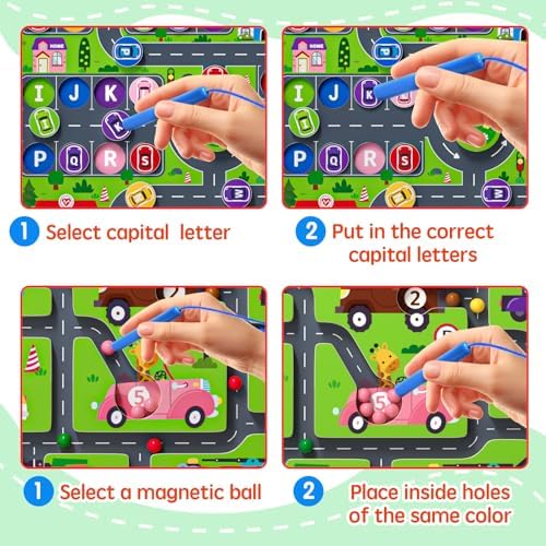 Magnetic Maze 2 in 1 Double Side Color and Number Maze Alphabet Puzzle Board for 3-5 Boys and Girls Kids Montessori Educational Toys (Car, One Size) - Image 7
