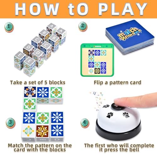Wooden Matching Game Puzzle Games, Pattern Block Match Puzzles Building Cubes with Bell for Kids and Adults Toys Board Games for Family Night - Image 4