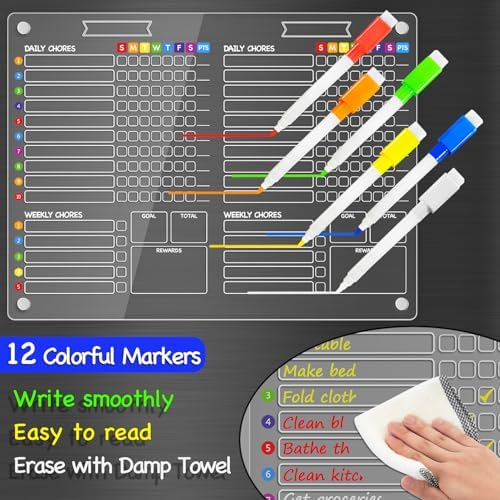 PigPotParty 2-in-1 Acrylic Magnetic Chore Chart for 2 Kids, Large 16x12 in - Image 4