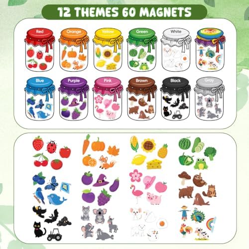 12Pcs Wooden Magnetic Color Sorting 72 Fridge Magnets for Kids - Image 3