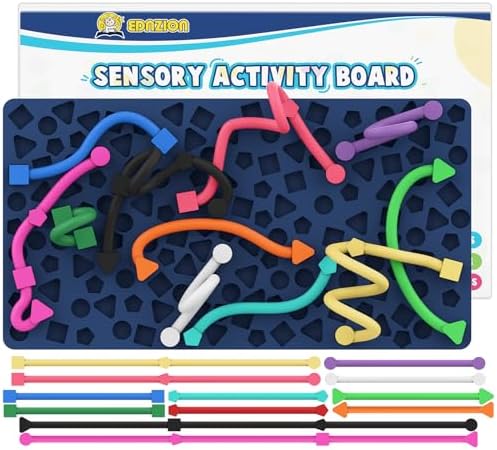 Sensory Activity Board: Ednzion Silicone Fidget Toy for Kids & Adults | Silent, No Mess, Calming for Anxiety, ADHD & Autism | Quiet Montessori Travel Toy with 12 Bendable Strings | Ages 3+ by EdnzionDirect