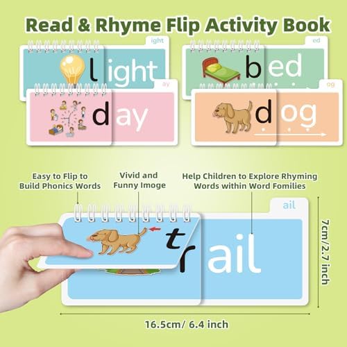Phonics Flash Cards Word Family Build Book, 40 Read and Rhyme Flip Books Learn to Read Sight Words Flash Cards Kindergarten Reading Games for Kids Ages 4-8 1st 2nd 3rd Learning Activity - Image 4