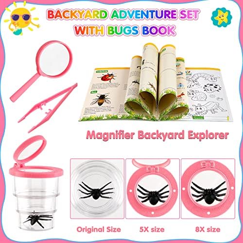 INNOCHEER Kids Explorer Kit & Bug Catcher Kit & Safari Costume Kit, Outdoor Exploration Set with Hat, Vest, Butterfly Net and Bugs Book for Boys Girls 3-12 Years Old (Camouflage Pink) - Image 4