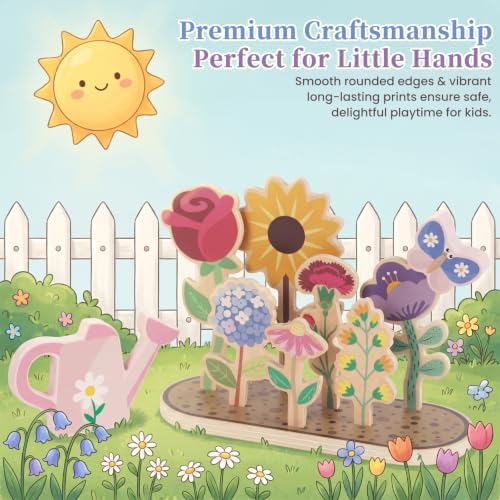 WOODENFUN Wooden Pretend Play Toy for Kids,Flower Plants Garden Playset - Image 5
