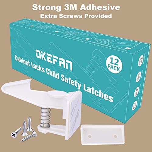 Cabinet Locks Child Safety Latches - OKEFAN 12 Pack Baby Proofing Cabinets Drawer Lock Adhesive Latch for Kids Proof Drawers No Drilling Tools Needed (White) - Image 2