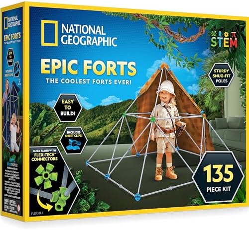 NATIONAL GEOGRAPHIC Kids Fort Building Kit - 135-Piece Indoor Fort Builder, Creative Play, STEM Building Toys for Kids Ages 6 7 8 9 10 11 12, Blanket Fort (Amazon Exclusive) by BlueMarbleToys