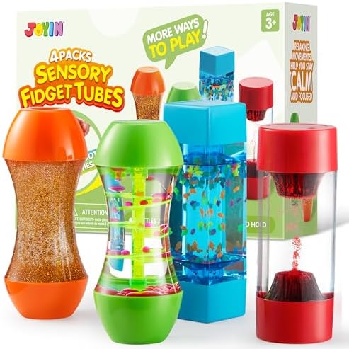 JOYIN 4-Pack Fidget Tubes for Kids, Sensory Tubes, Stress Relief Toy, Speech Therapy, Calming Toys for Children with Autism, Calm Down Corner Classroom Supplies, Back to School Gifts for Students by JOYIN