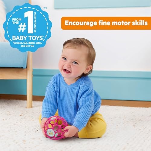 Bright Starts Oball Easy-Grasp Baby Rattle Ball, Pink, Ages Newborn and Up, 4 Inches - Image 2