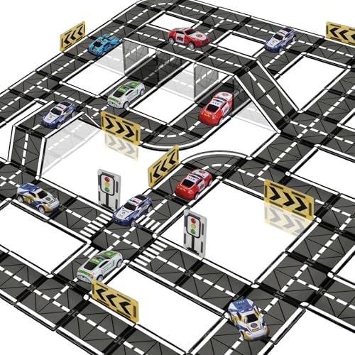 Magnetic Tiles Road Set with Pullback Car for Kids Ages 4-8 Boys Stem Toys by SKTMYY