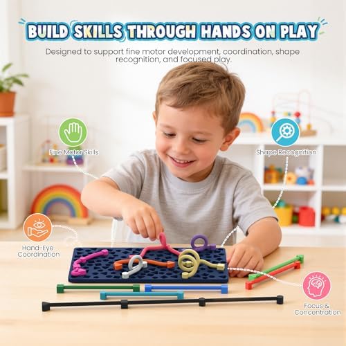 Sensory Activity Board: Ednzion Silicone Fidget Toy for Kids & Adults | Silent, No Mess, Calming for Anxiety, ADHD & Autism | Quiet Montessori Travel Toy with 12 Bendable Strings | Ages 3+ - Image 4