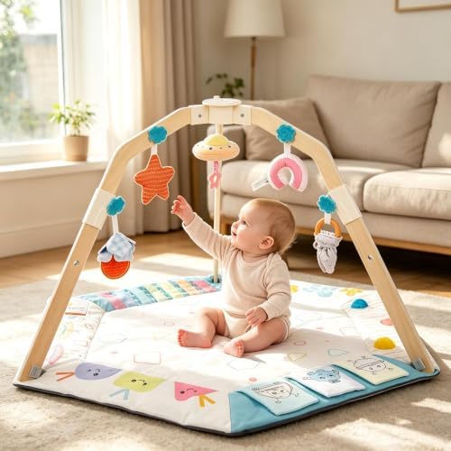 Baby Play Gym Mat with Multiple Sensory Developmental Zones for 0-18 Months Babies by Enborbabe