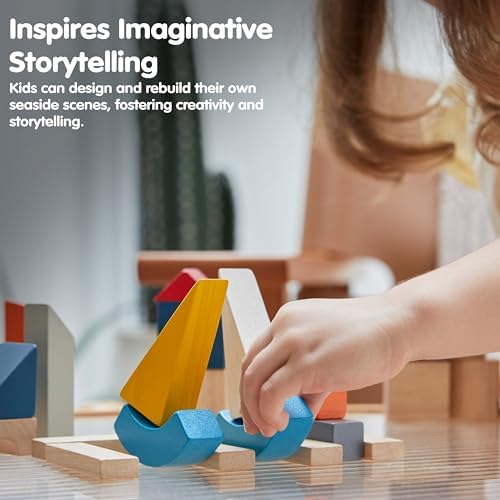 PlanToys® Marina Blocks Wooden Montessori Building & Creative Kids Play Set - Image 5