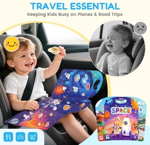 JoyCat Reusable Sticker Books, 3-Pack, Dinosaur Vehicle Space, 90 Stickers - Image 3