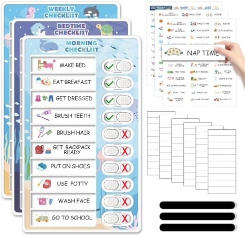 3 in 1 Bedtime/Morning/Weekly Routine Chart for Kids, Magnetic Chore Chart for Toddlers, Visual Schedule for Kids Toddlers Schedule Board for Home by CustomMaster