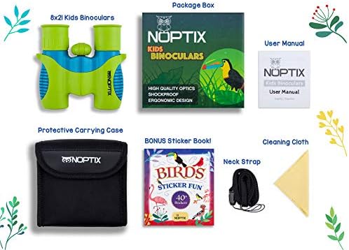 Binoculars for Kids, Girls or Boys Real Kids Binoculars in Vibrant Green Blue - Includes Sticker Book with 40 Bird Species - Small Toys for Toddlers - Image 3