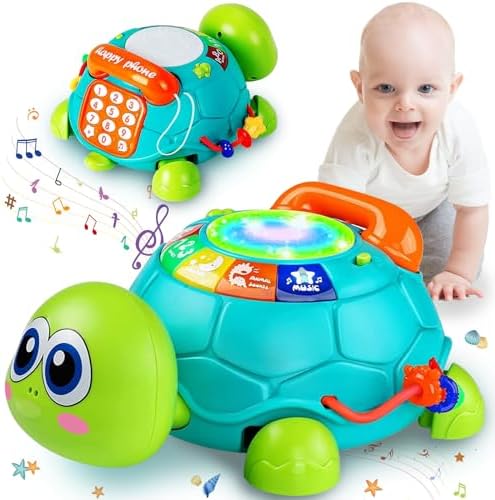 Ussybaby Baby Crawling Toys 6 to 12 Months, Infant Turtle Musical Toys with Phone Hand Drum，Baby 7 8 9 10 11 Months 1-2 Year Old Boy Girl Gift Green by UssybabyBabyToy