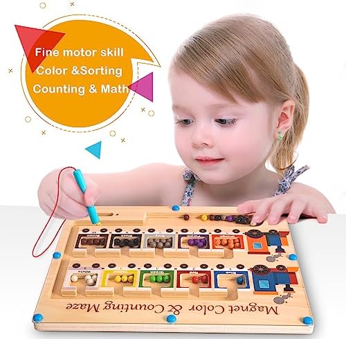 Poycuna Magnetic Color and Number Maze Board Wooden Montessori Fine Motor Skills Toys for 3 4 Year Old Preschool Learning Activities Classroom Must Haves Sorting Travel Toys for Toddlers Boys Girls - Image 2