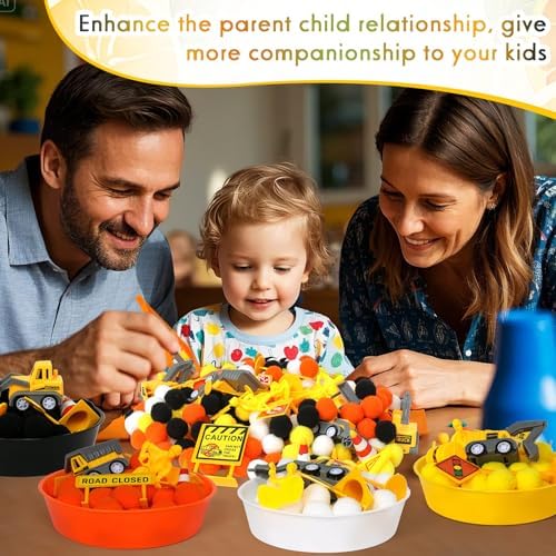 135 Pcs Construction Sensory Bin Items Construction Counting Sorting Sensory Bin Filler Fine Motor 5 Vehicles 14 Road Signs 4 Worker Figures Counts for Easter Day Spring Summer Sorting Counting Decor - Image 6