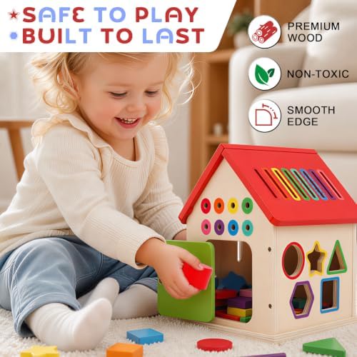 Wooden Shape Sorter Activity Cube, Montessori Toy for Toddlers 3+ Years Old - Image 3