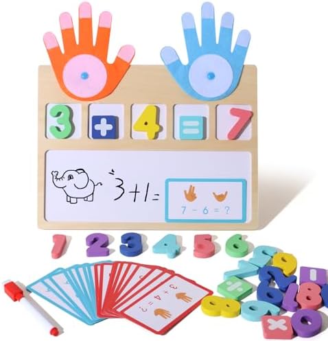 BESTAMTOY Montessori Math Board Toy - Double-Sided Finger Counting & Number Tracing Board Number Blocks, Wooden Math Manipulatives for Kids Ages 3-6, Preschool Classroom Homeschool Educational Games by BESTAMTOY