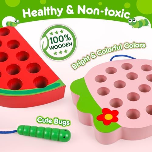 Wooden Toys Lacing Toys for Kids 3-5,Plane Activities Car Travel Toy Montessori Educational Learning Threading Toys for Fine Motor Easter Basket Stuffers Gift for Boys Girls(4 pcs) - Image 3
