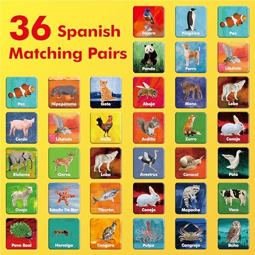 Hebayy 36 Pairs Animal Matching Game, 72PCS Spanish Flashcards 36 Designs Memory Cards Educational Learning Toys for Preschool 4 5 6 Years Old (Each Measures 2” X 2”) - Image 2