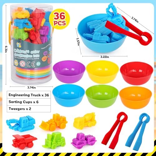 Counting Construction Vehicles Color Sorting Matching Games for Kids 3-5, Preschool Educational Learning Fine Motor Counting Transportation Matching Classroom Sensory Table Toys for Boys Girls - Image 5