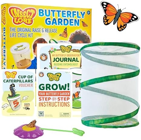 Insect Lore Raise and Release Butterfly Garden Kit – Caterpillar Habitat with redeemable Voucher – STEM-accredited Butterfly Growing Kit for Kids, Classrooms, and Homeschool Learning by InsectLore