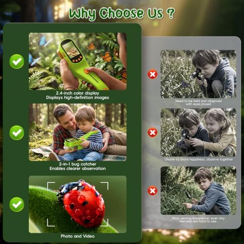 CIMELR Bug Catcher for Kids with 2.4" Screen, 500X Digital Microscope, 1080P Photo/Video, 1000mAh Battery, 8 LED, PC Real-Time Imaging, STEM Nature Toy & Gift for Boys Girls Ages 3-12 - Image 2