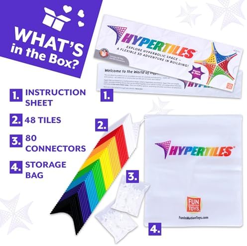 HyperTiles Hyperbolic Building Toy - 3" x 3" STEM Educational 3-Dimensional Adventure: 48 Tiles & 80 Connectors for Logic & Creativity - Infinite Shapes that Flex and Hinge - by Fun In Motion Toys - Image 5