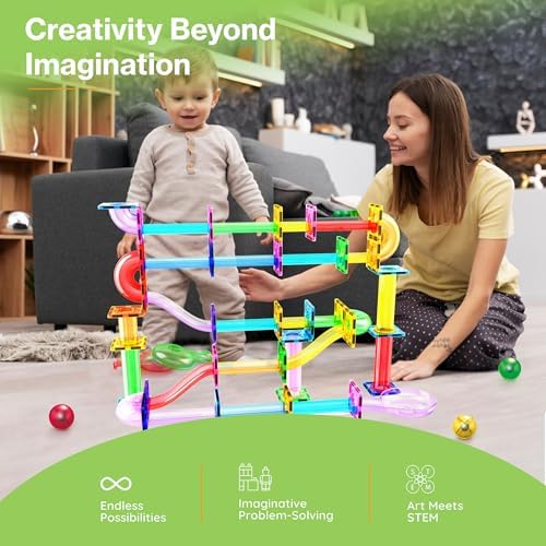 PicassoTiles 120 PCS Magnetic Tile Marble Run STEM Construction Set Ages 3+ - Image 6