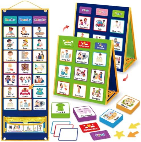 Visual Schedule for Kids with Autism Chore Reward Chart, Bedtime Routine Chart for Toddlers, Double Side Weekly Planner Board with 135 Cards for Home School Planner, Autism Learning Materials by Unknown