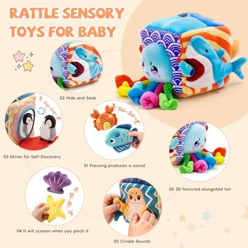 Baby Toys 6-12 Months, Montessori Sensory Toys with 5 Plush Sea Animals - Image 3