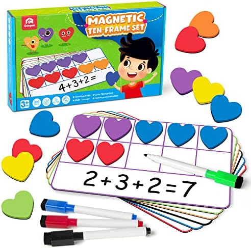Coogam Magnetic Ten Frame Set, Math Manipulative Games for Kids with 6 Ten Frames 60 Magnetic Math Counters, Montessori Educational Toy Gift for Preschool Kindergarten 3 4 5 Year Old Toddlers by Coogam