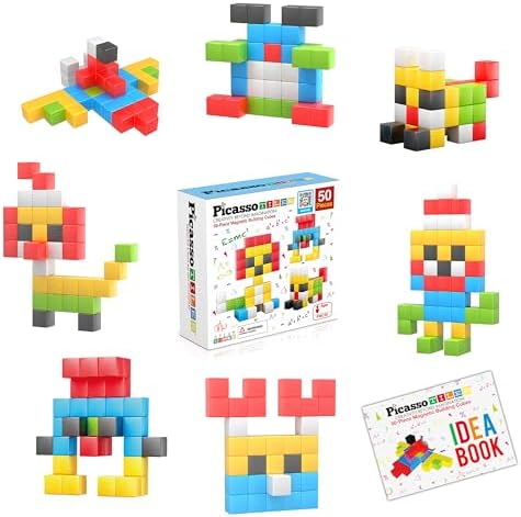 PicassoTiles Kids Pixel 1” Magnetic Puzzle Cube Mix & Match with Free Ideabook Sensory Toys STEAM Learning Building Block Magnets Construction Toy Set Stacking Magnet Creative Kit by PicassoTiles