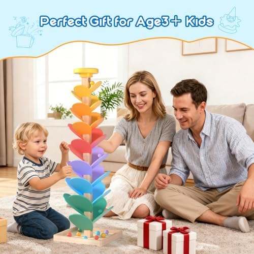 GOTOOFUN Wooden Marble Run Music Tree, Tumble Leaf Montessori Rainbow Singing Tree with Sound, Includes Top Storage Lid and 12 Wooden 2cm Balls, Color Sorting STEM Learning Toy, Gift for Kids - Image 5