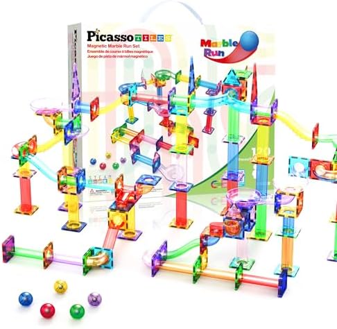 PicassoTiles 120 PCS Magnetic Tile Marble Run STEM Construction Set Ages 3+ by PicassoTiles