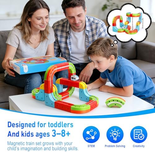 Magnetic Train Set for Kids, 3D Electric Train Set, Modular DIY Building Track Toy with Vertical Climb & Upside Down Action, STEM Educational Toy Gift for Boys Girls Ages 3+ - Image 4