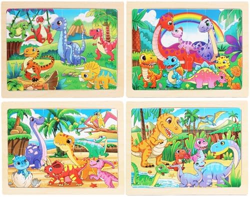 Wooden Puzzles for Kids 3-5, 4 Pack Dinosaur Jigsaw Puzzles for Toddlers, 24 Pieces Preschool Learning Activities, Learning & Educational Puzzles, Gift for Boys, Girls - Image 3