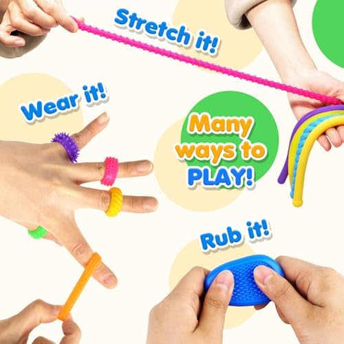 Fidget Sensory Toys for Kids: 26 Pack Quiet Squishy Fidgets for Classroom Students Prizes- Textured Soft Fidget Rings Stretchy Strings for Autism - Office Desk Toddler Travel Fidget Box,Easter Gifts - Image 2