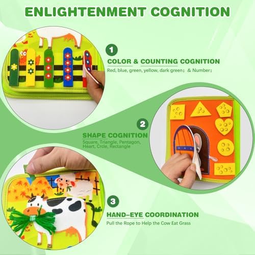 Busy Book for Toddlers, Montessori Toys Busy Board for Toddlers, Birthday Gifts for Boys & Girls, Quiet Activity Book with Life Skills, Cognition, Sorting - Autism Sensory busy book, Travel toys - Image 3
