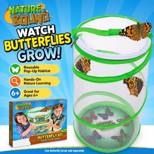 Nature Bound Butterfly Growing Kit - Live Caterpillar to Butterfly Project for Kids - Includes Voucher for Caterpillars, Green Pop-Up Enclosure, and STEM Learning Guide - Image 3