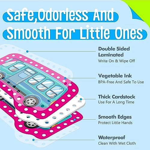 SpriteGru 9 Pieces Kids Lacing Cards, Double Sided Sewing Cards in 9 Vehicle Cards with 9 Colorful Laces, Imagination Development Lacing Toys Games for Children Educational and Learning Activity - Image 3