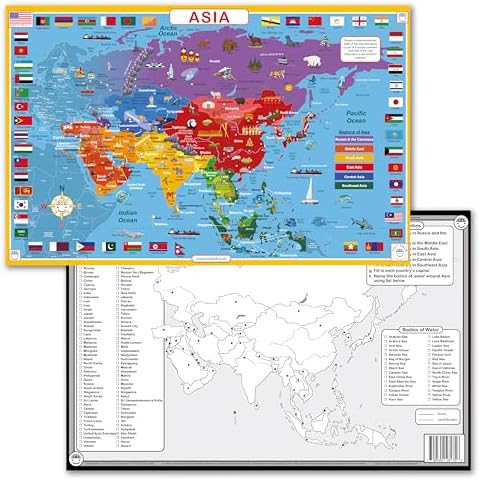 Tot Talk Asia Educational Placemat | Countries, Capitals, Flags & Landmarks by TotTalk