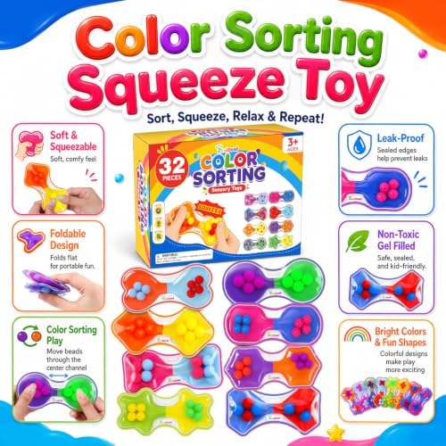 Fidget Toys Bulk for Kids: 32 Pack Quiet Color Sorting Squeeze Toys - Image 3
