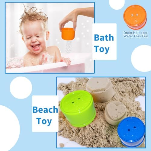 WEEJOYGAM Baby Stacking Cups, Nesting Stacking Toys for Toddlers 1-3 Montessori Toys for 1 Year Old Gift, Kid Water Bath Toys for Babies 6-12 Months Developmental Cause and Effect Color Sorting Blocks - Image 6